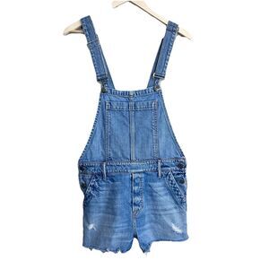 GRLFRND Shortalls Size Small Blue Frankie Denim Distressed Overalls Shorts
